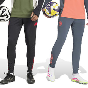 Bayern Munchen trainingsbroek donkergrijs oranje 2025/2026 en trainingsbroek groen zwart rood 2025/2026